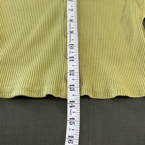 FREE PEOPLE Bridgette Ribbed Button Tank Green Cropped Cotton Summer Top M - Picture 9 of 10